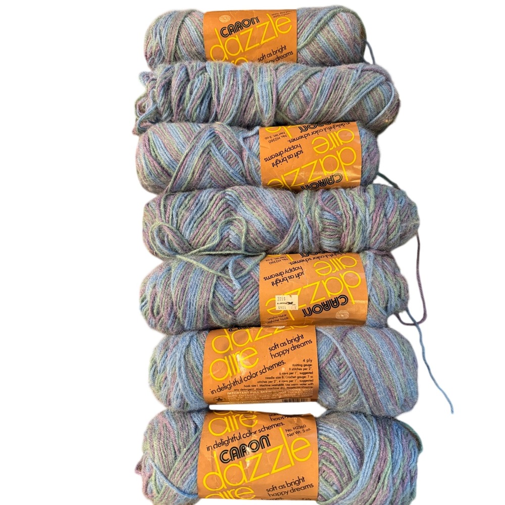 Vtg Caron Dazzle Aire Yarn Wisteria Ombre 2690 Lot of 7 Same Dye Lot 3oz
